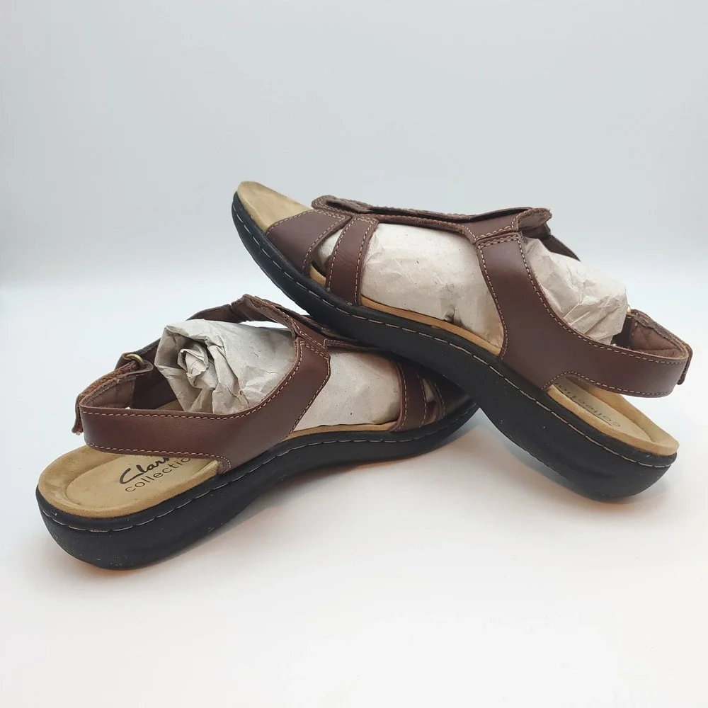 Clarks Laurieann Kay Tan Brown Leather Slingback Sandals Women's Size 7.5